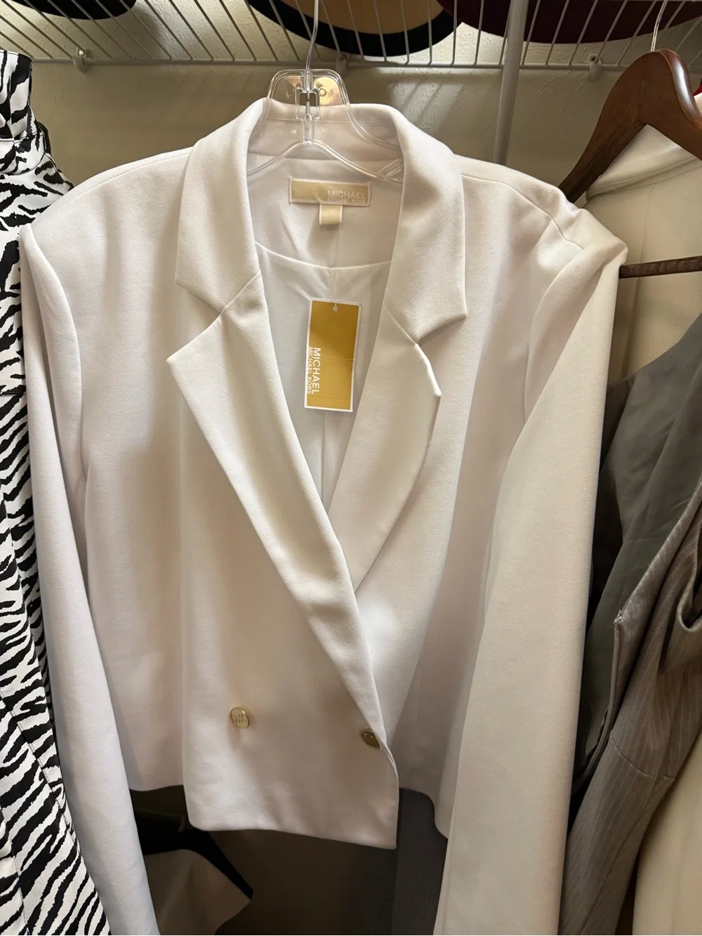 Michael Kors Women's Cream Double-Breasted Blazer with Gold Buttons